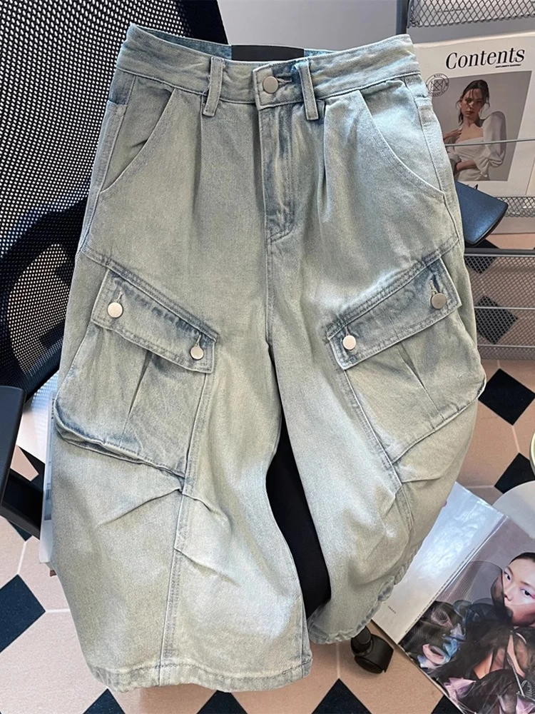 

American High Street Sle Men's Jeans Cargo orts Summer New Loose Wide Leg Pants Waed out Workwear orts Trendy Brand