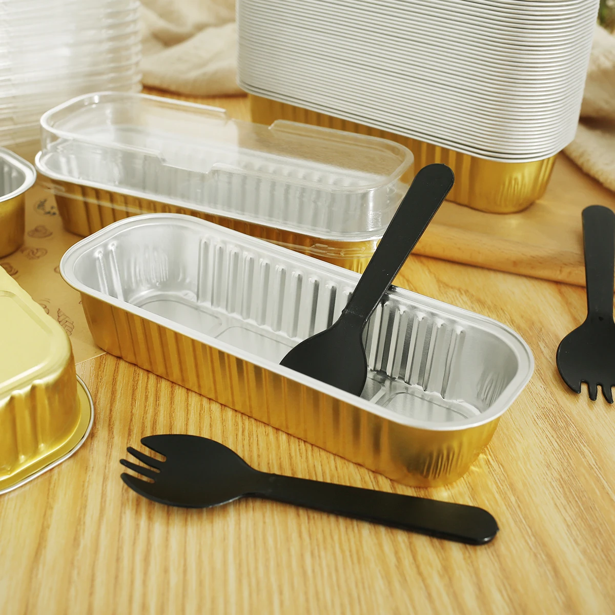 100PC Mini Loaf Pans With Lids Aluminum Foil Baking Pans Tins Containers Disposable Muffin Tins Cupcake Cups Kitchen Accessories