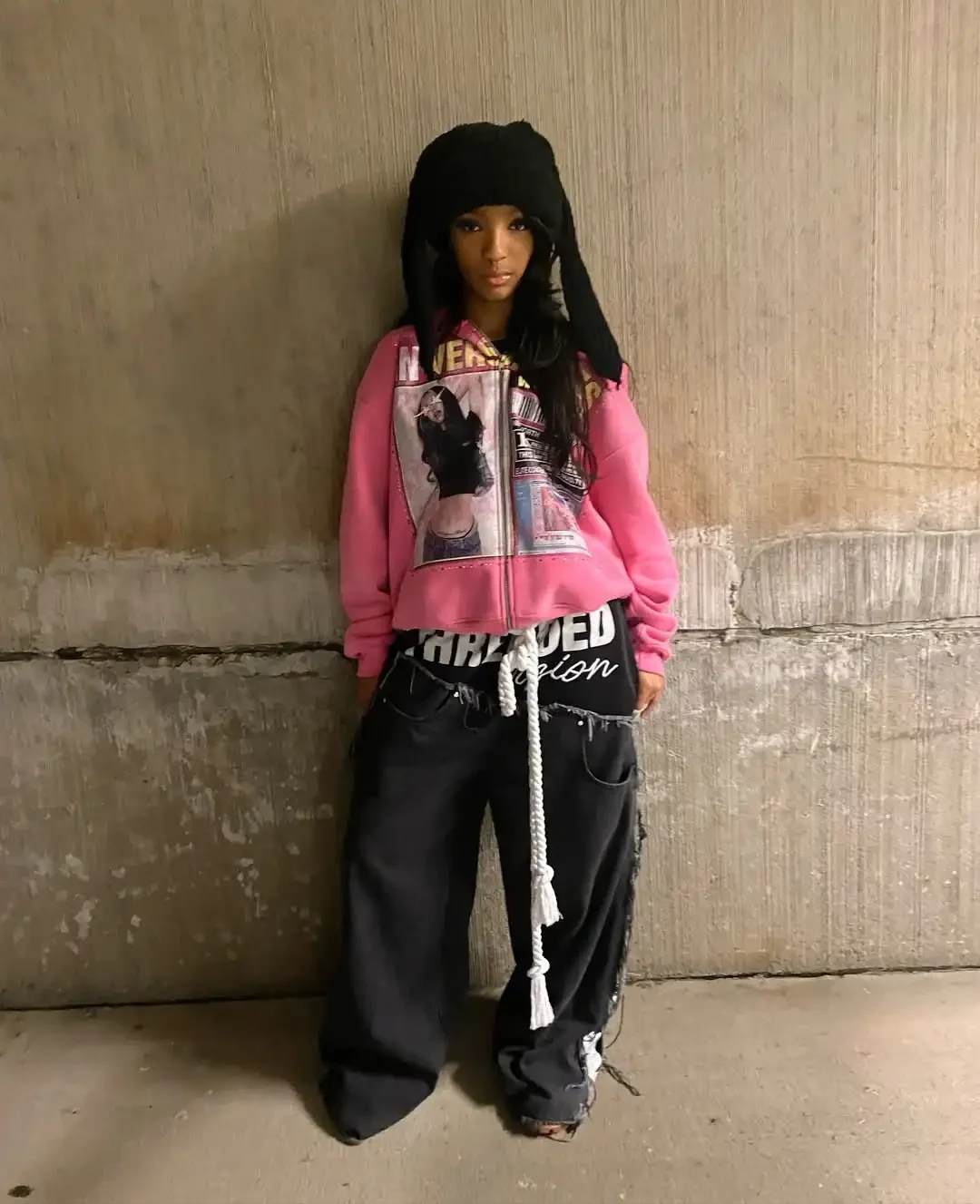 Amerikaans vest-sweatshirt, zwarte hoodie met rits, veelzijdig casual jack met rits, roze en zwart hiphop-topjack