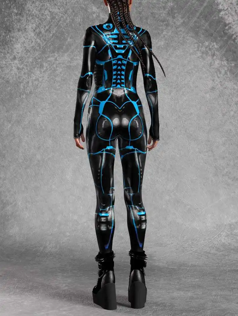 Halloween-Karnevalsparty Aerial Yoga Zentai Damen Enger Gothic Mechanischer Erwachsenen-Futuristischer Technologie-Roboter Cosplay-Jumpsuit – Detail 14