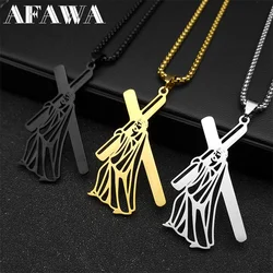 Hip Hop Catholic Jesus Cross Pendant Necklace for Women Men Stainless Steel Gold Silver Color Crucifix Chain Necklaces Jewelry