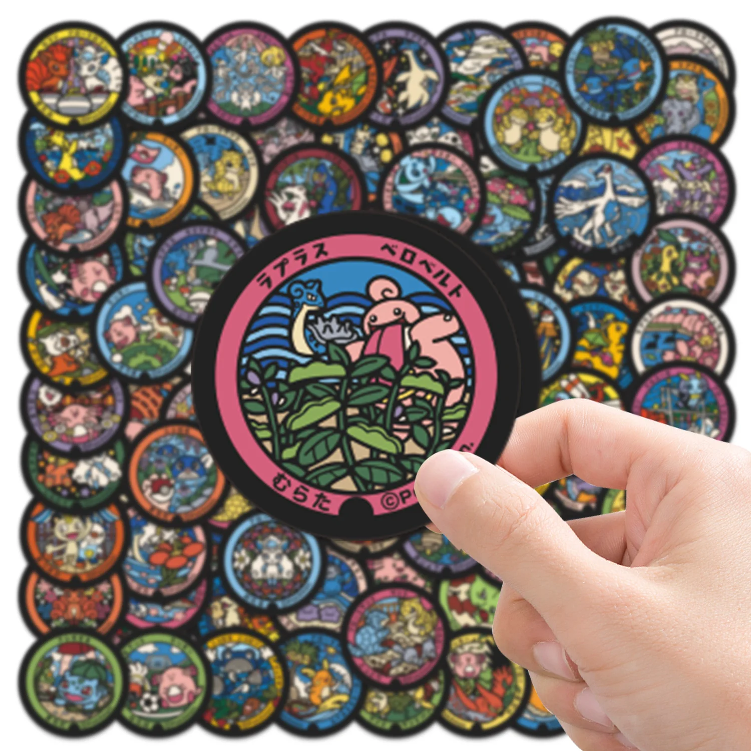 

108PCS Pokémon Round Card Cartoon Sticker DIY Decoration Mobile Phone Case PVC Waterproof Skateboard Notebook Graffiti Toys Gift