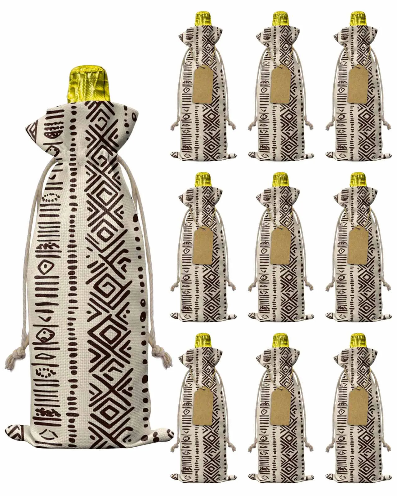 

10pcs Wine Bottle Covers Vintage Bohemian Lines Wine Holder Carrier Packaging Bag Wedding Party Decor Gift