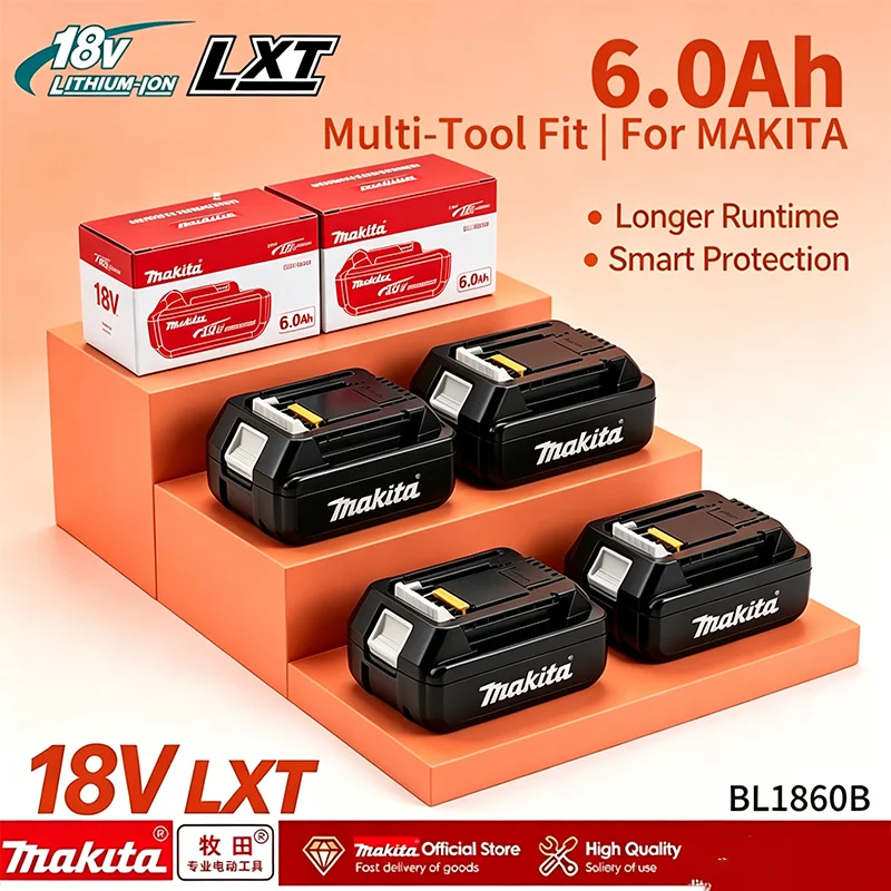 Batteria di ricambio da 6,0 Ah e 18 V, modello BL1860B, per utensili elettrici a batteria Makita LXT: sicura e affidabile.