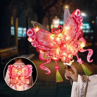 Handmade Mid-Autumn Festival Lantern DIY Dragonfly Shape Paper Handheld Glowing Lantern with LED Light DIY Material Bag
