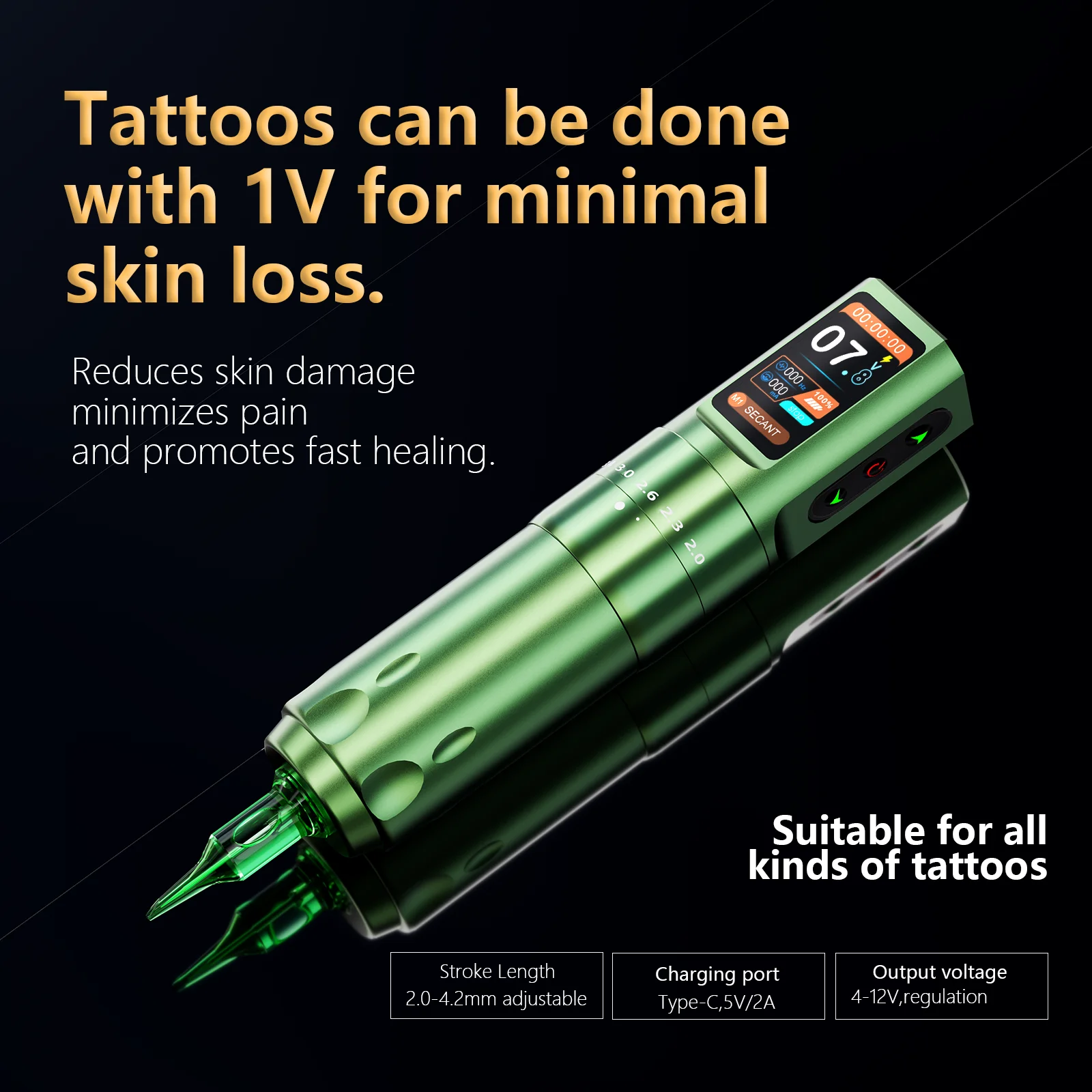 BIGWASP Wireless Tattoo Machine Rotary Pen Adjustable Stroke 2.0-4.2mm OLED Display 2000mAh Battery Coreless Motor Tattoo Pen