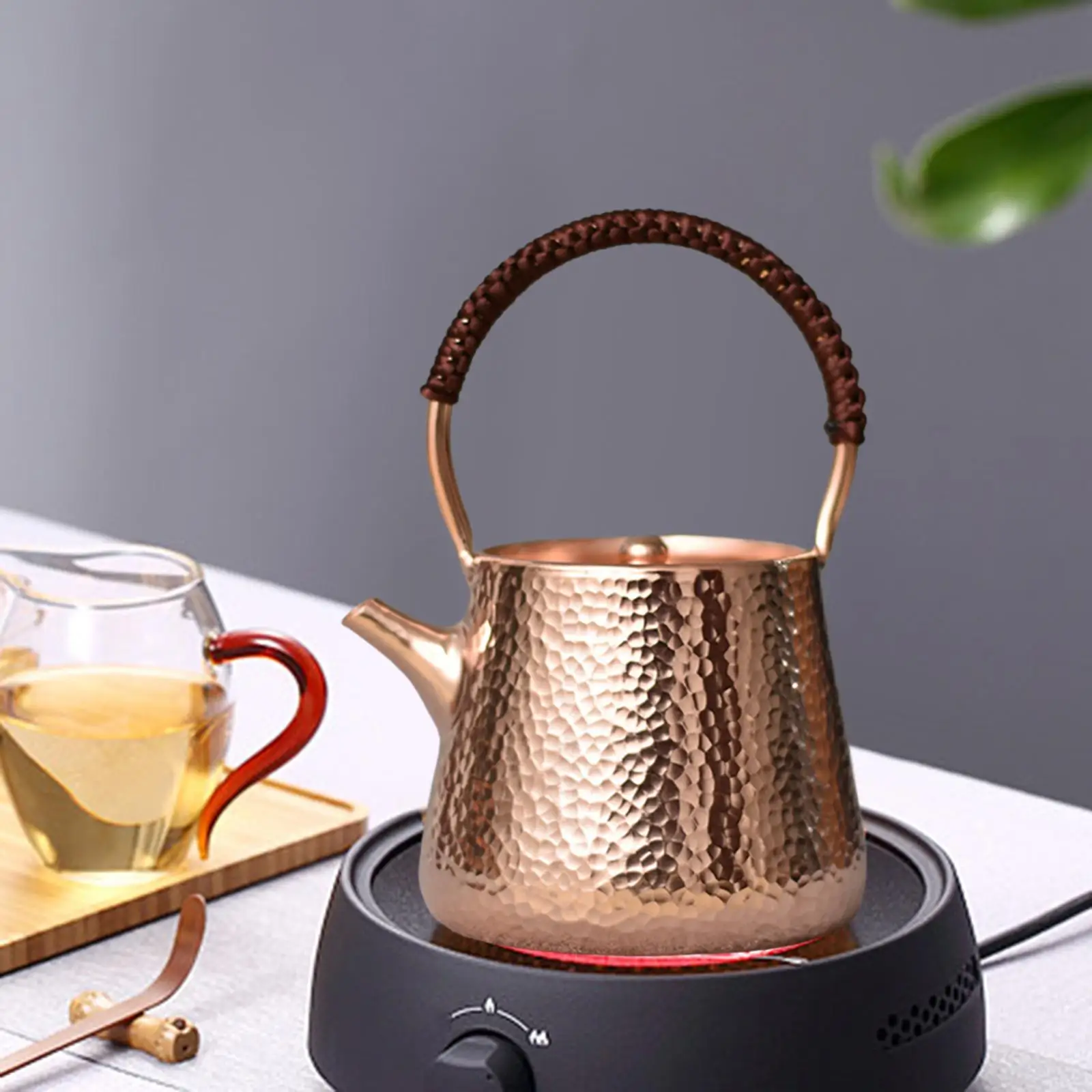 450ml Copper Kettle Stovetop Teapot Tea Set Accessory Versatile Comfortable Grip for Tea Enthusiast 3.9x6.7inch Thick Hammered