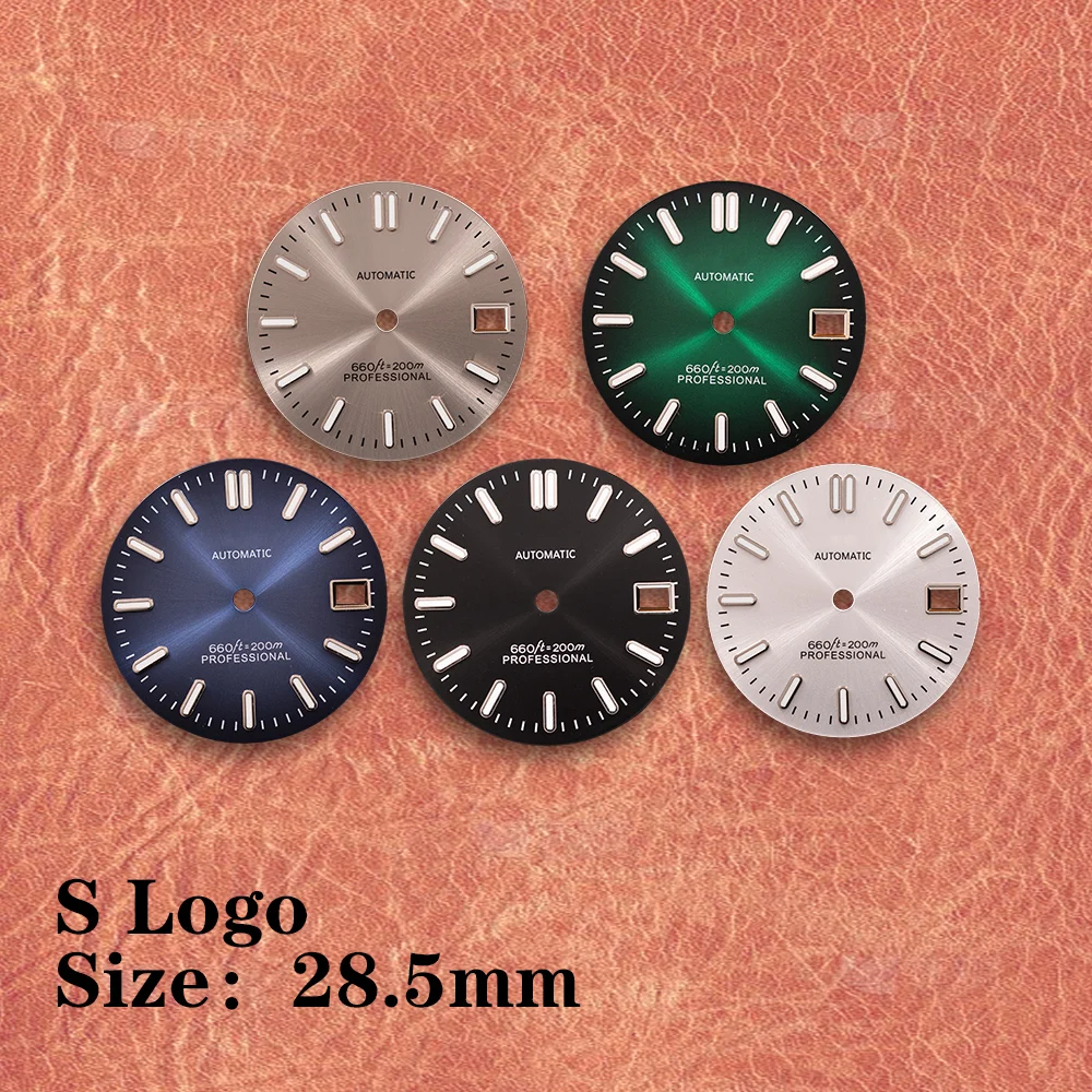28.5mm S Logo New Gradient Dial Sunray Dial Suitable For NH35/NH36/4R/7S Movement Green Luminous Watch Modification Accessories