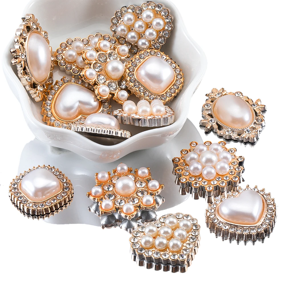 20pcs fashion imitation pearl flower disc drill Multi-style acrylic rhinestone patches for diy bow headdress costume brooch acce