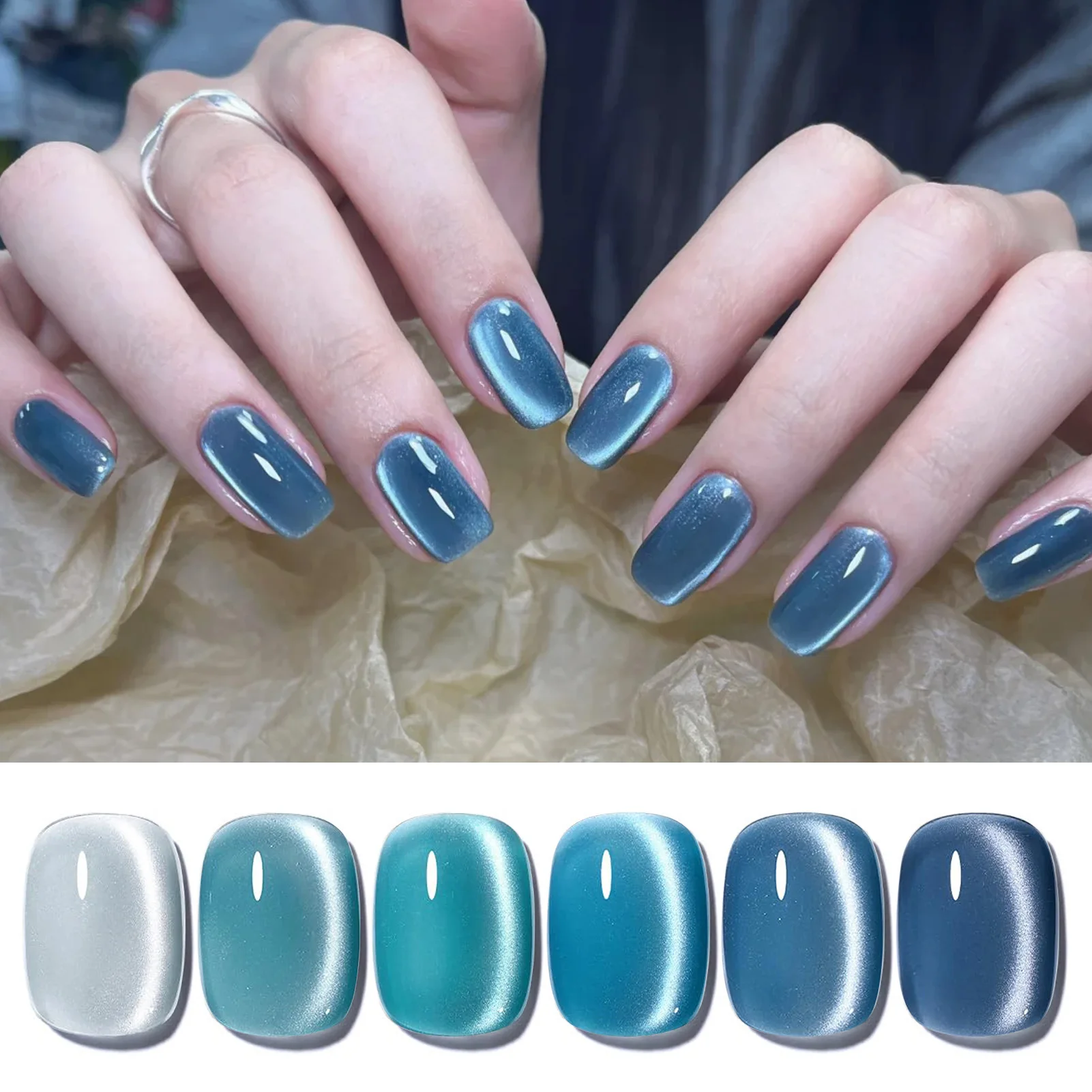 BORN PRETTY 6 stks/set Blue Cat Magnetische Gel Nagellak Set Kits Glazen Kraal Shining Blue Semi Permanente Losweken UV Gel