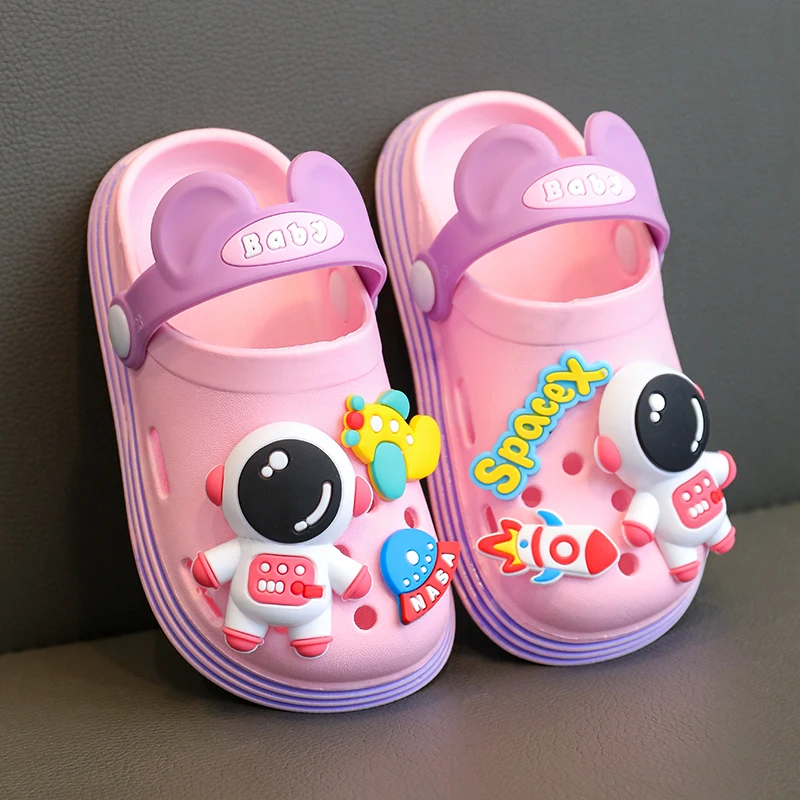 Children Slippers 1-6 Years Cute Cartoon Spacecraft Astronaut Summer Garden Beach Sandals Cave Hole Baby Shoes For Boys Girls