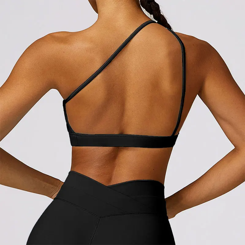 New One Shoulder Beauty Back Yoga Bra Quick Drying Fitness Top Tight Yoga Cloth Running Sports Bra Women\'s Push Up Bra