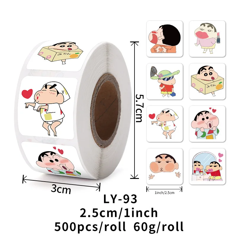 500pcs/Roll Crayon Shin-chan Sticker Pack Waterproof Stickers Nohara Shinnosuke Stickers Laptop Kawaii Anime Sticker Kids Toys