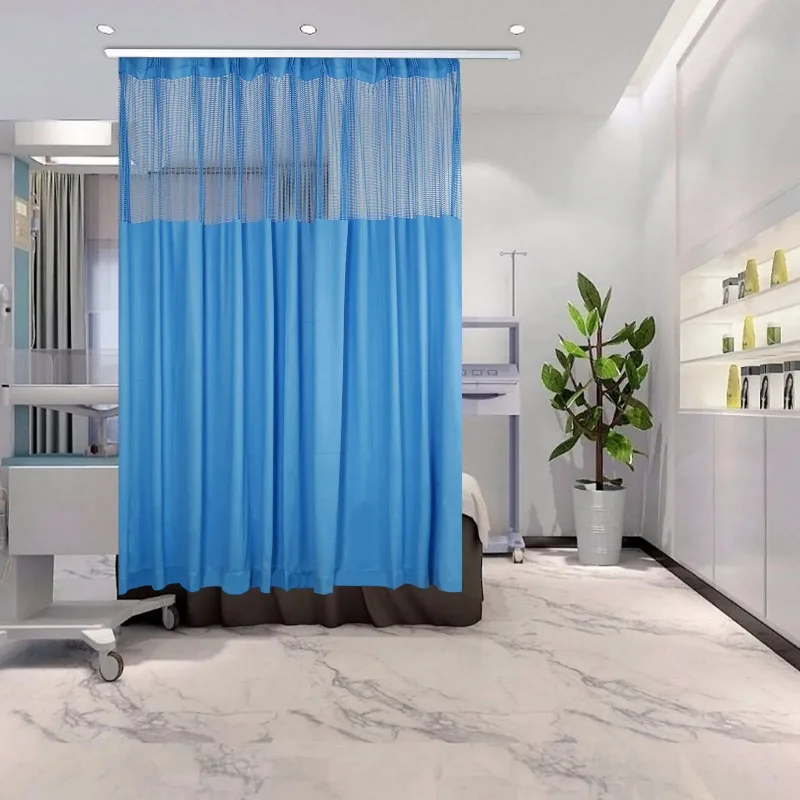 

12*8 Feet Blue Compartment Curtain with Hook Room Partition Curtain Beauty Salon Hospital Bed Curtain with Breathable Mesh