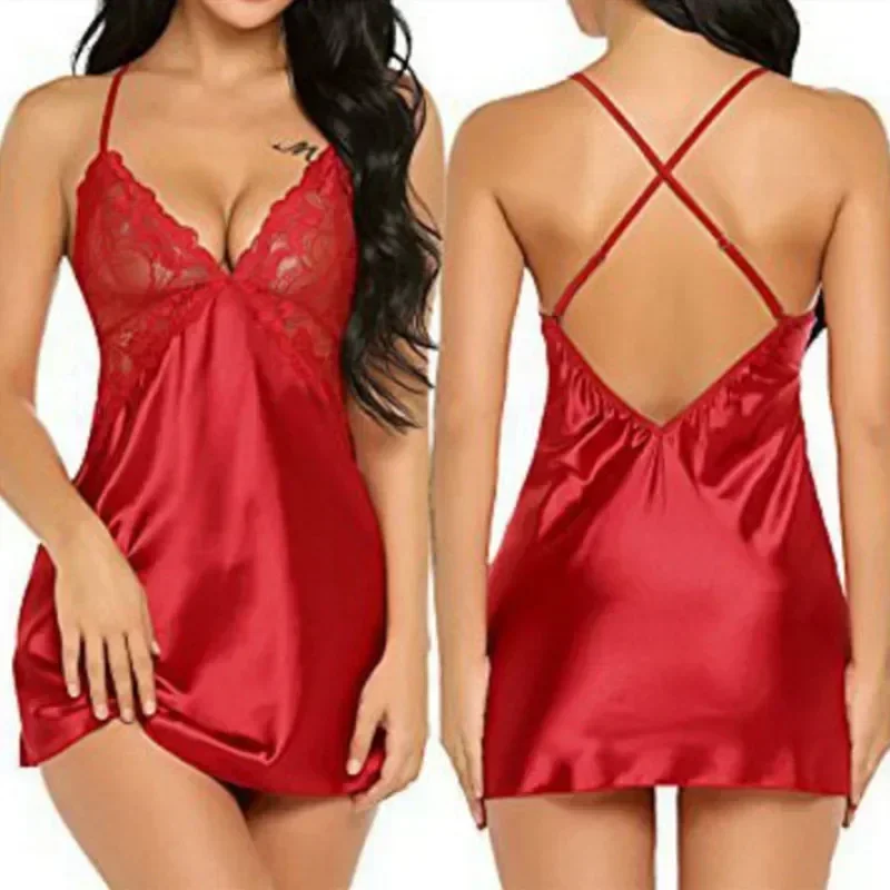 Baju tidur renda wanita, Lingerie seksi, baju Malam Wanita, baju tidur tali silang Spaghetti, baju tidur rumah punggung terbuka