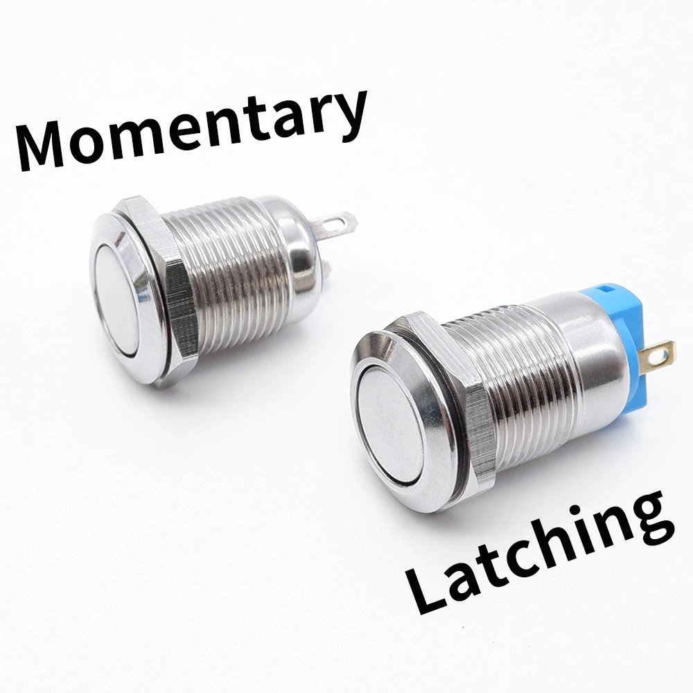 12mm Metal Push Button Switch Black Silver On Off NO LED Press Button Momentary Locking Car Computer Horn Flat High Head 1NO