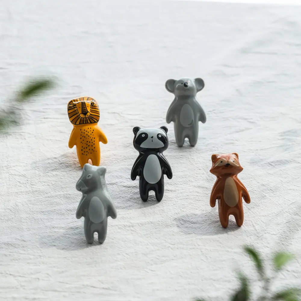 Ceramic Panda Lion Koala Shaped Wardrobe Door Handle Cartoon Animal Cabinet Drawer Knob Children Room Decoration Single Hole