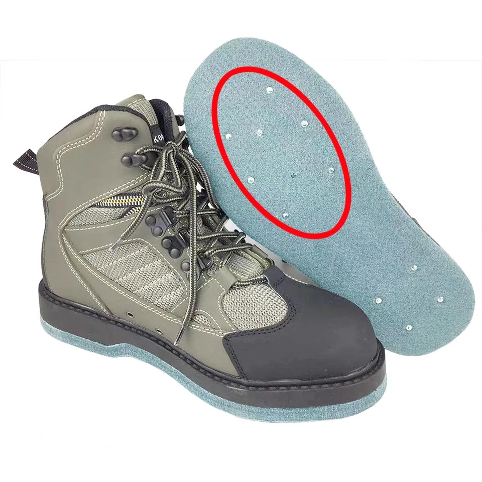 Fly Fishing Wading Shoes Felt Sole with Nails Reef Rock Fishing Boots Breathable Hunting Hiking Upstream Self-lock Lace Boots