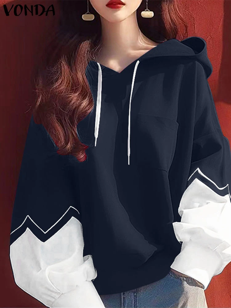 

VONDA Women Hoodies Pullovers 2025 Casual Long Sleeve Autumn Sweateshirts Oversized Lantern Sleeve Patchwork Tops Femininas