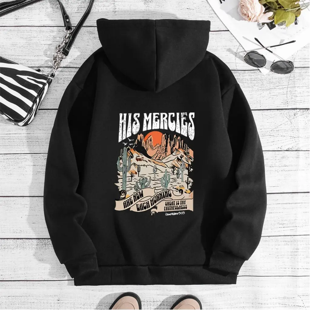 Women's Fleece-Lined Hooded Sweater Autumn Winter Fashion Printed Letter Design Back Bag Collar European American Style Top