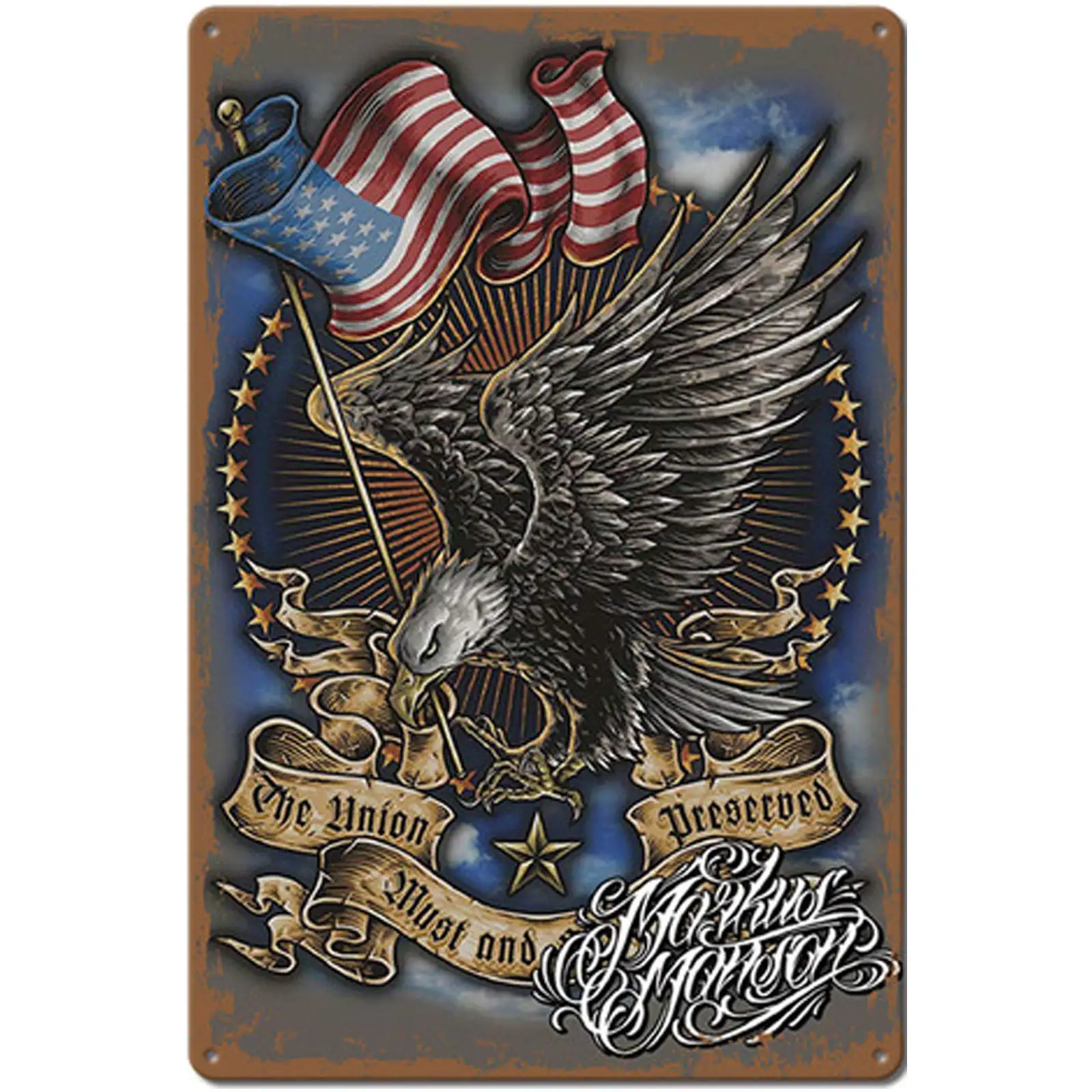 

Retro Design Flag and Eagle Tin Metal Signs Wall Art|Thick Tinplate Print Poster Wall Decoration for Garage