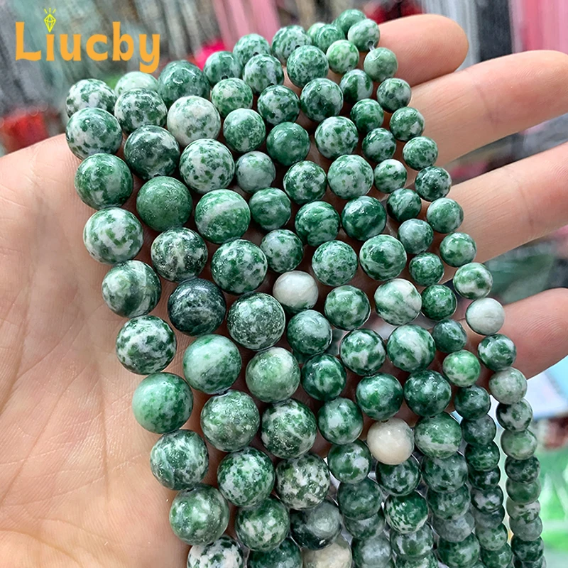 Naturstein grüner Fleck Stein perlen für Schmuck machen DIY Frau Hands chnur halbe Kette Zubehör Geschenk 15 "Zoll 4/6/8/10/12mm – Detail 2
