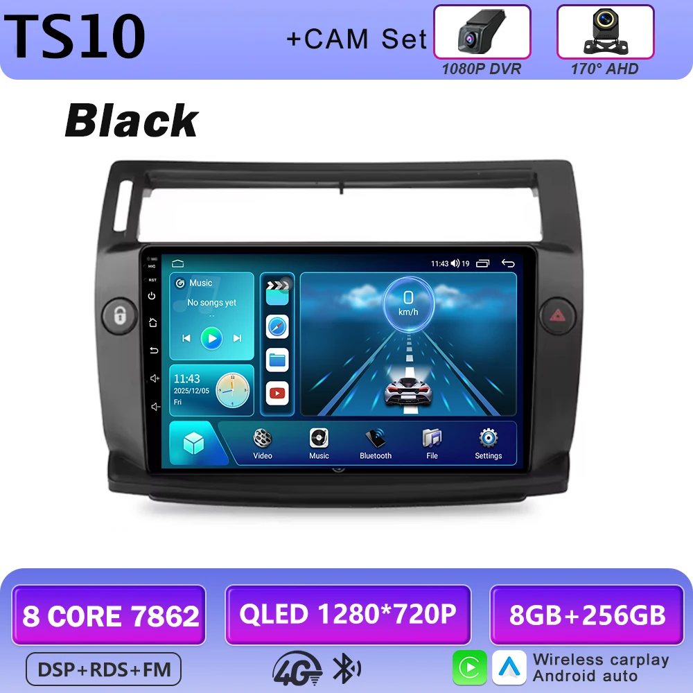 Android 16 multimediaspeler GPS autoradio navigatiesysteem voor Citroen C4 C-Triomphe Quatre 2004-2014 met Carplay