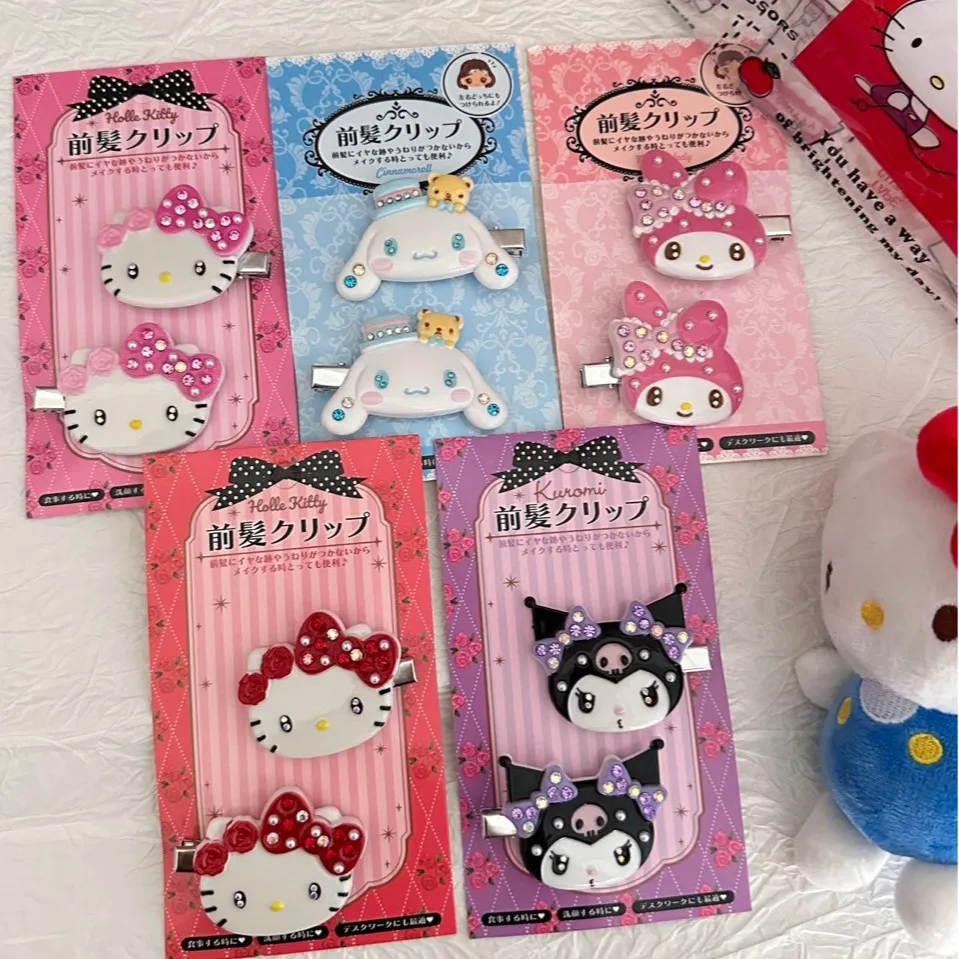 Kawaii Sanrio Sakura Series Diamond Hair Clips Cute Character Rhinestone  Bang Hair Pins Lovely Decorative Hair Accessory Gift view 3