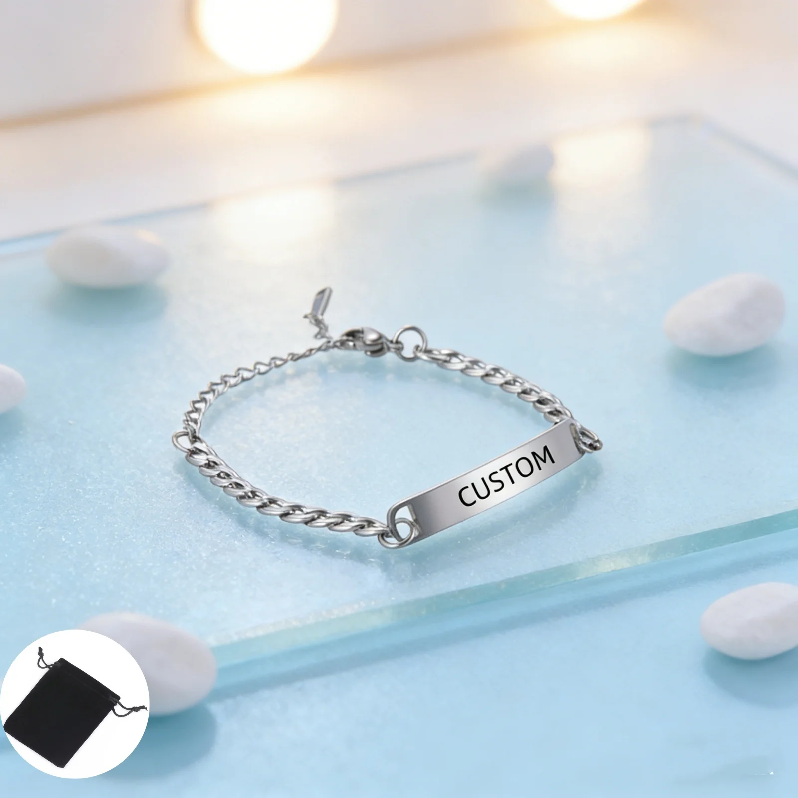 Customized Name Text Date 5MM Cuban Chain Bracelet Stainless Steel Personalized Carving Name Bracelet Men's and Women's Jewelry view 3