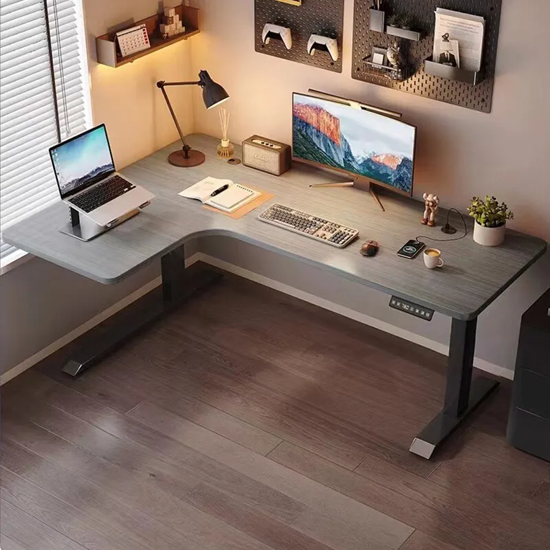 Electric lifting table, corner office study table, solid wood desk, student home, corner computer desk desktop