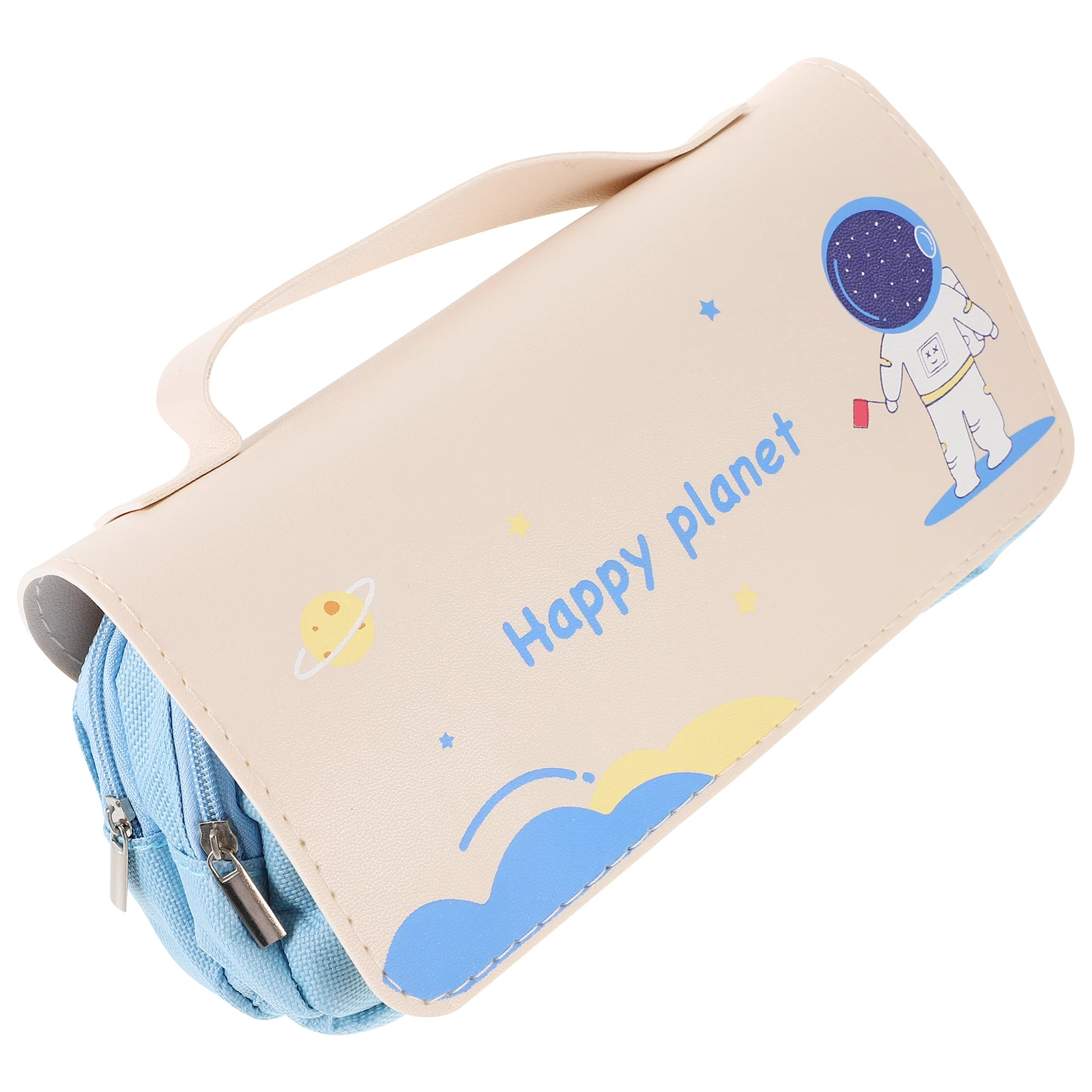 

Cute Cartoon Happy Planet Large Capacity Pen Bag Stationery Pouch Blue Portable Pencil Case Storage Accessories Student Daily