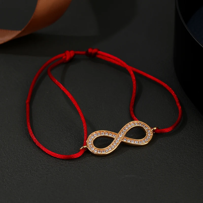 Lanruisha Simple copper inverted 8 shape hand-made red cord-woven women's bracelet classic popular jewelry with mini setting