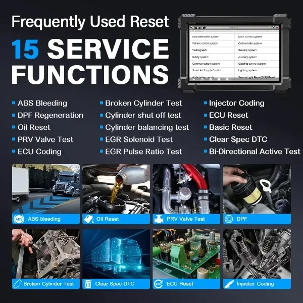 ANCEL X7 HD Heavy Duty Truck Diagnostic Tool Bluetooth OBD2 All System Oil D-P-F Regen ECU Reset 12V 24V Scanner 2024
