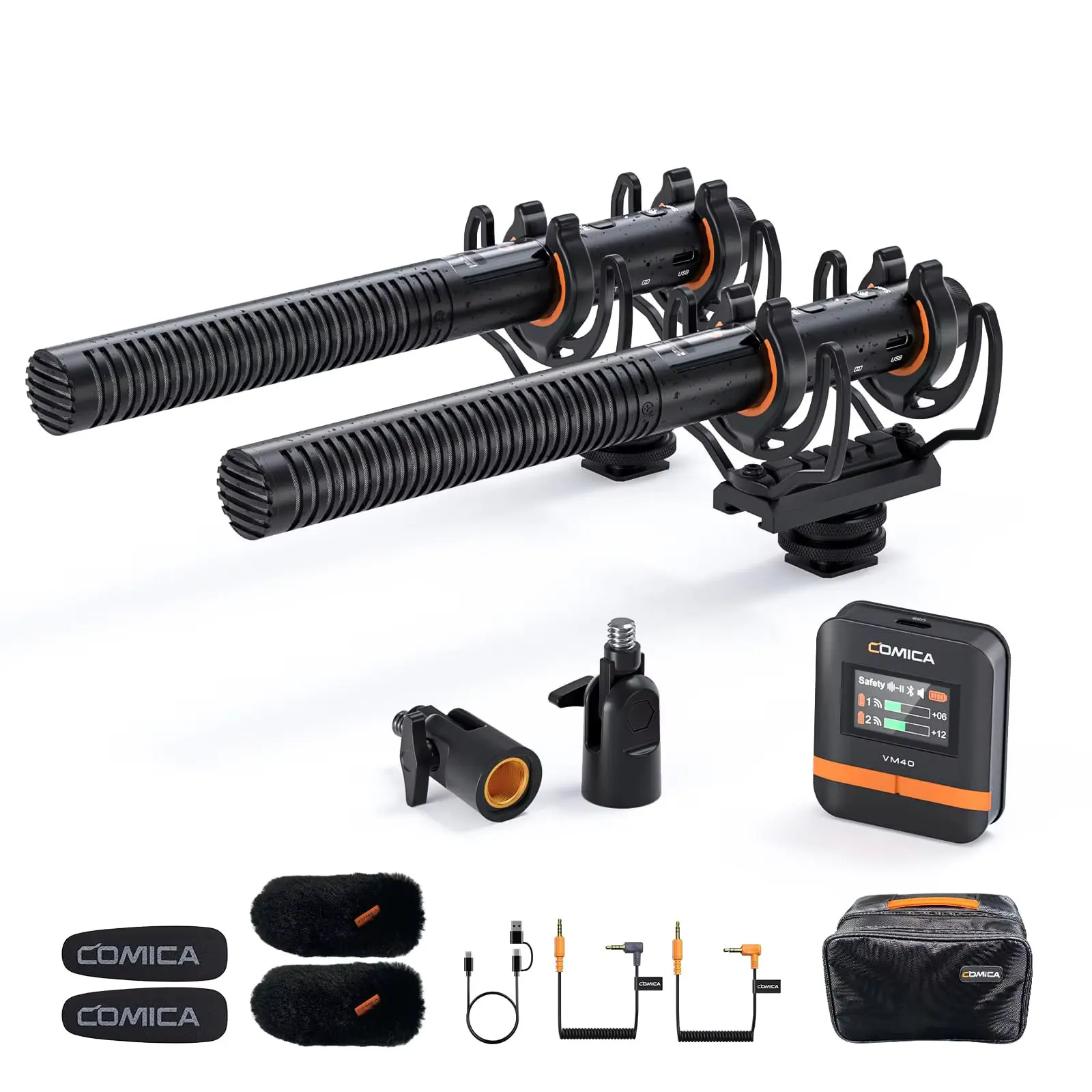 VM40 2.4G Super Cardioid Shotgun Microphone, Wired and Wireless Dual Modes, Bluetooth Microphone for Camera/Smartphone/PC
