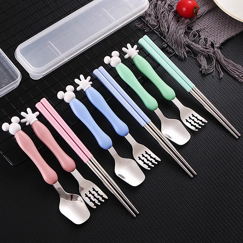 Disney Mickey Minnie Mouse Tableware Cartoon Kids Spoon Fork Set Dessert Spoon for Children Fork Baby Feed Kid Cutlery for Kids