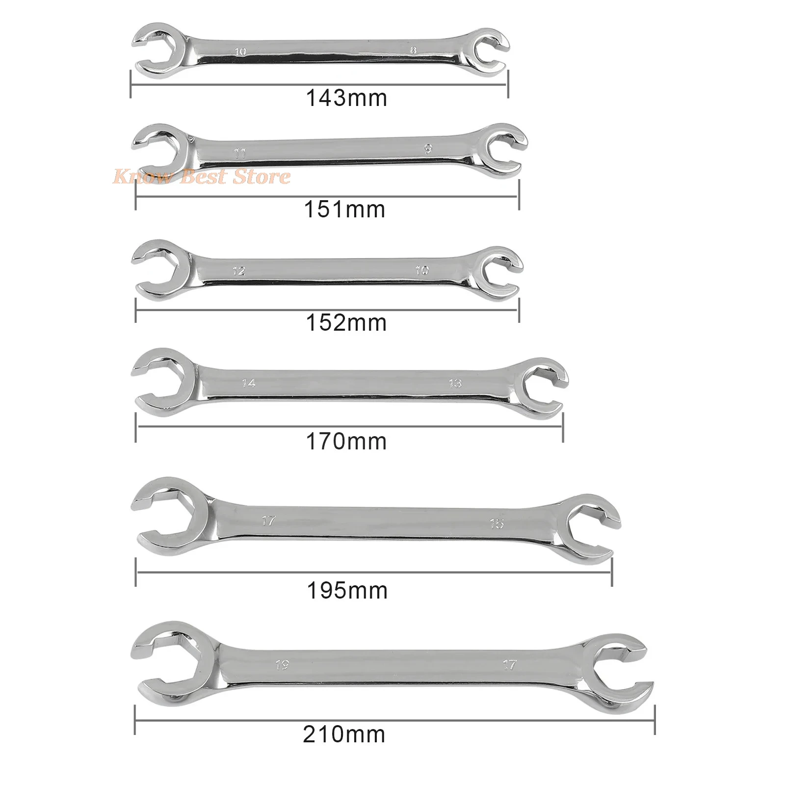 6 Pcs Spanner Combination Wrench Brake Pipe Gas Fuel Spanner Flare Wrench Open Ring Spanners Repair Set 8-19 mm Hand Tool Tubing