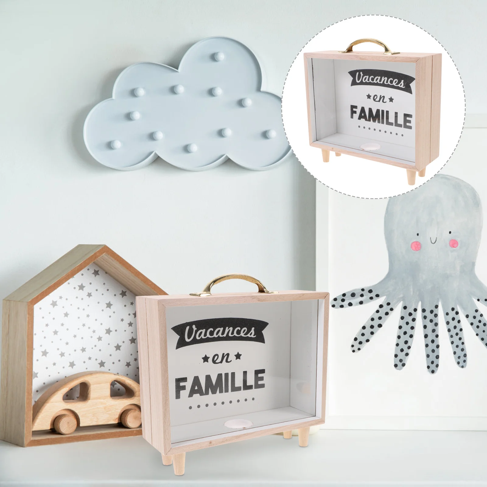 Stijlvolle houten spaarpot middelgrote geldbesparende container voor kinderen meisjes jongens cash munthouder thuiskantoor slaapkamer decor cadeau