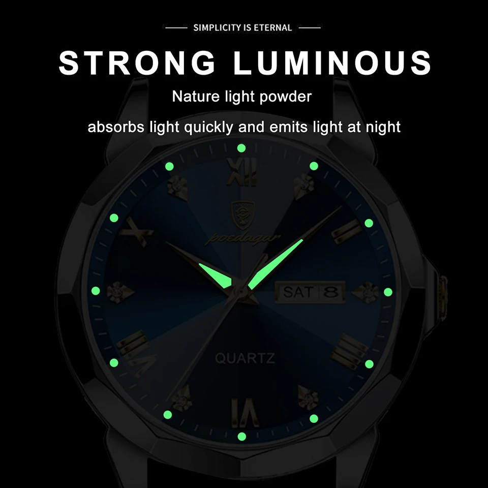 PENGAGAR Fashion Quartz Man Clock Waterproof Luminous Date Stainless Steel Watches For Men Luxury Business Men Wristwatch Reloj