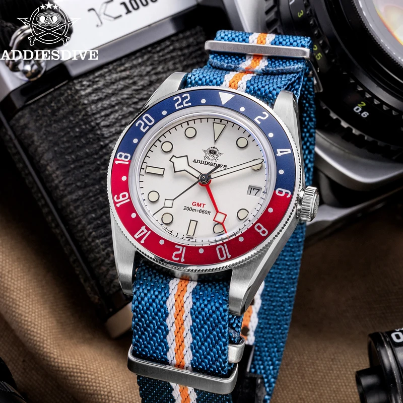 ADDIESDIVE New GMT Watch 39mm Luxury Quartz Wristwatch Super Blue Luminous 200m Waterproof Automatic Date Business Watch For Men