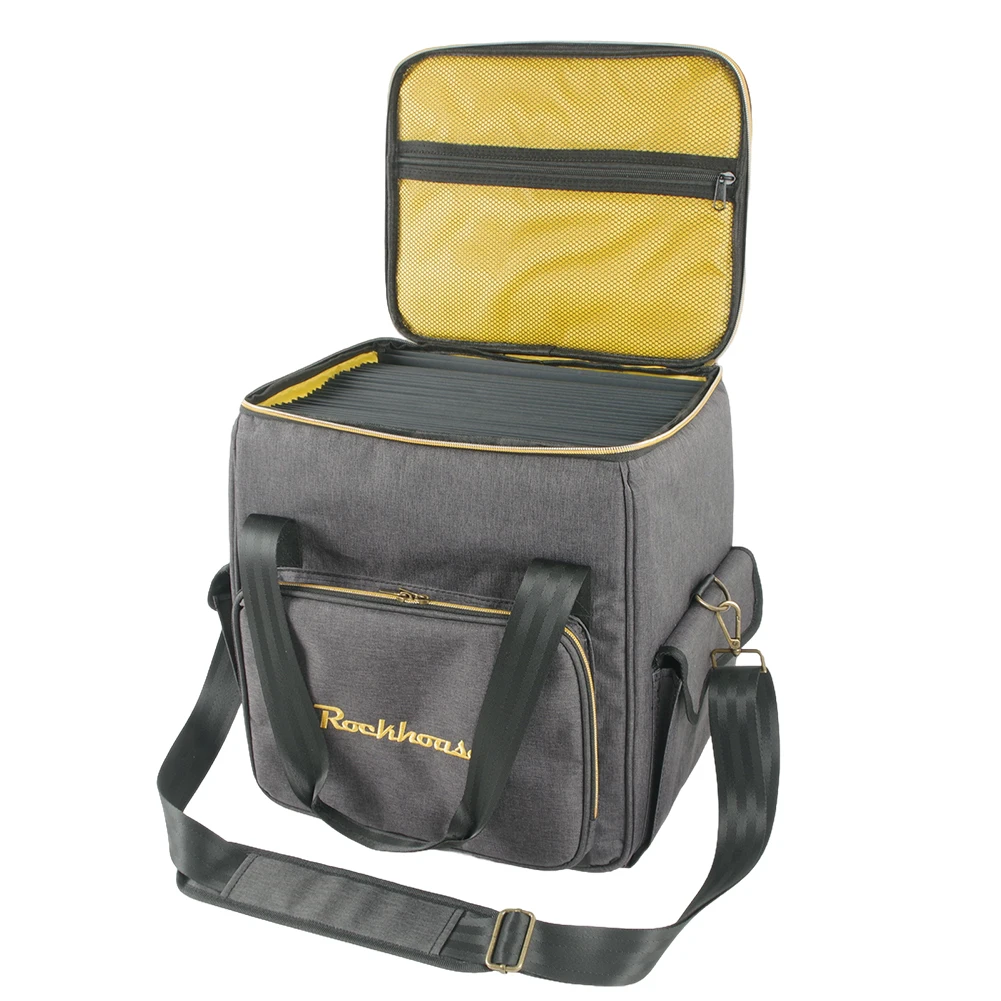 12-inch LP Record Bag Portable Vinyl Records Carrying Bag Multi-Pocket Thicken Padded CD Bag Holds Up To 45 Records Storage Case