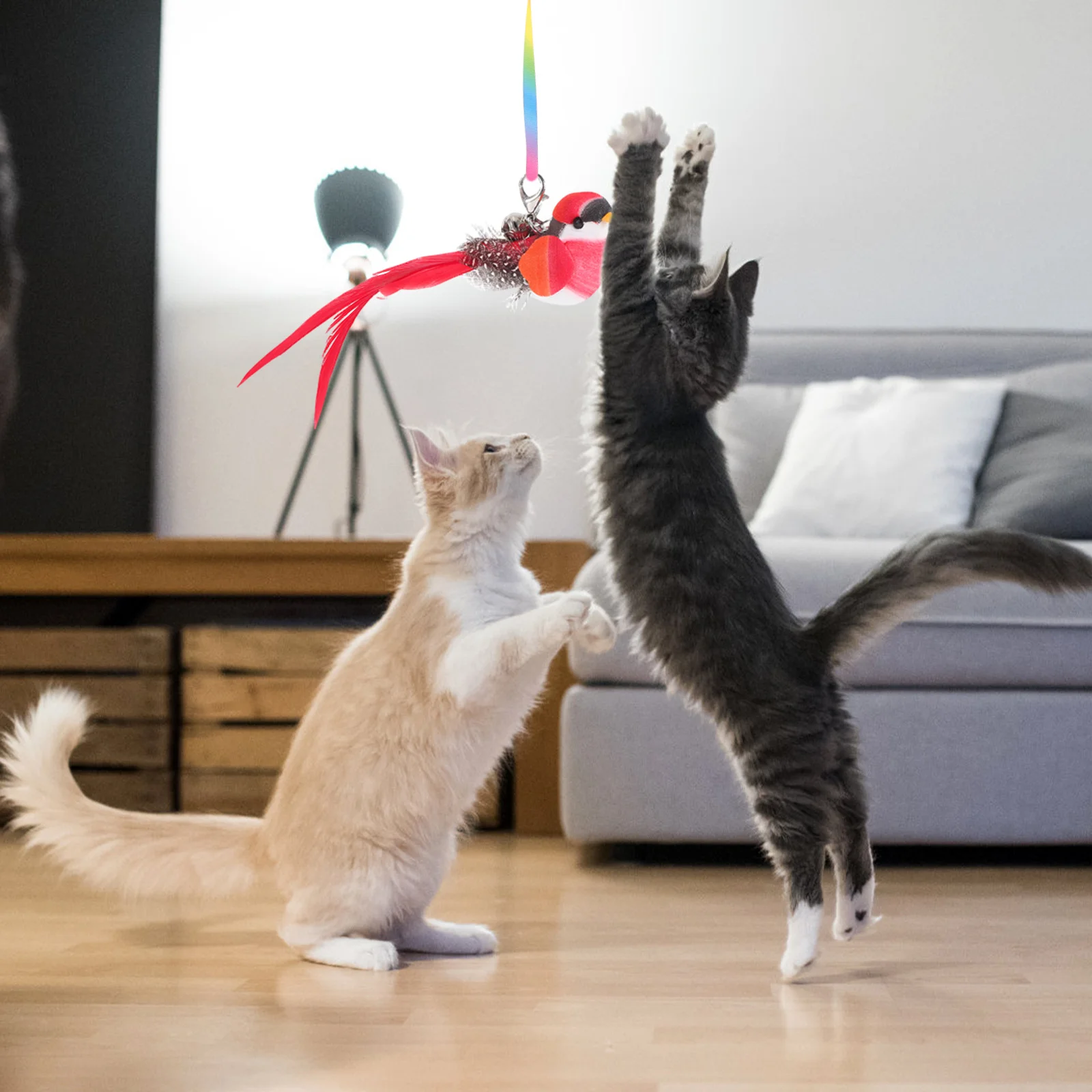 

Interactive Cat Feathered Bird Bell Teaser Attachment Indoor Use Replacement Head Durable Materials Optimal Length