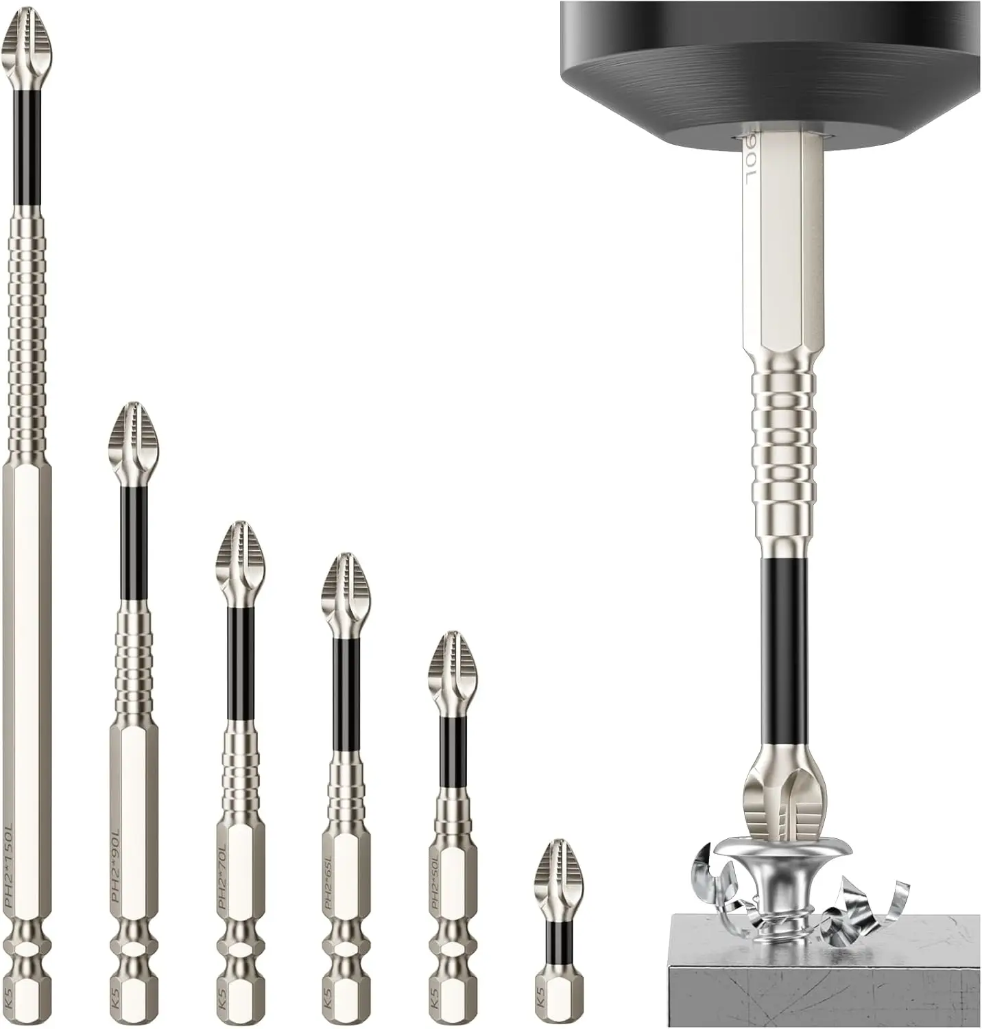 

6pcs High Magnetic Screwdriver Drill Bit Set, Impact Resistant Non Slip Bits - 25-150mm