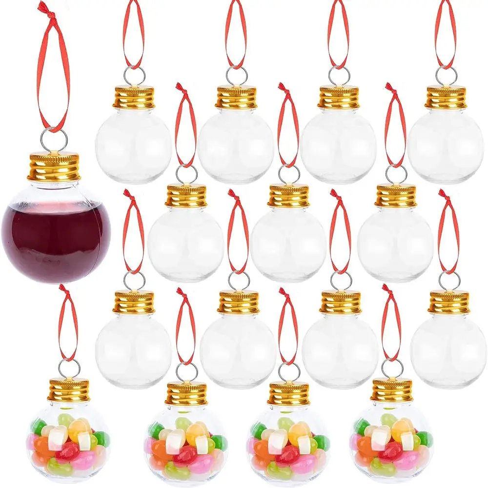 10pcs 50/100/250ml Gold Cap Transparent Fruit Juice Bottle Plastic Round Bottle Snowball Shaped Christmas Decorative Bottles