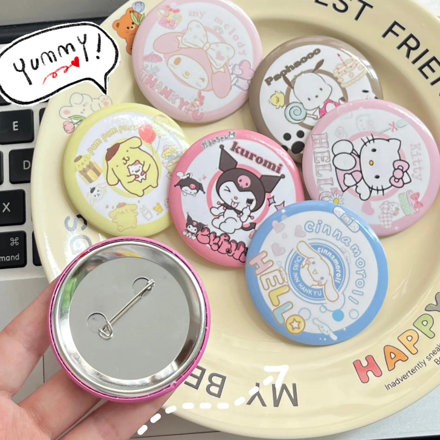 Miniso Sanrio Badge Kulomi KT Cartoon Brooch Pin ins Sweet and Cute Daily Variety Bag Accessories