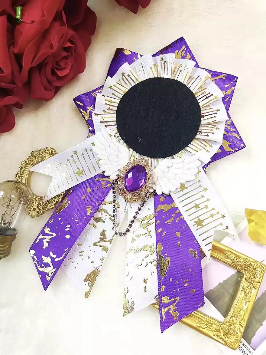 luxury purple badge holder，ita bag ribbon decoration，Appreciation Rosette，long streamers Badge Rosette