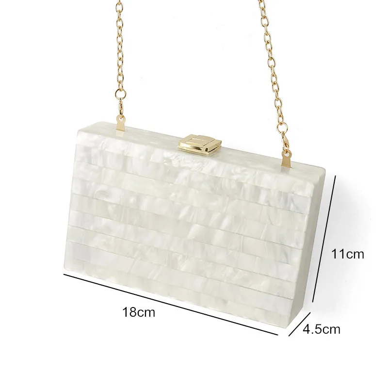 Pearl White Marble Acrylic Clutch Bag Striped Patchwork Luxury Brand Women Wedding Party Evening DayLady Beach Handmade Handbags