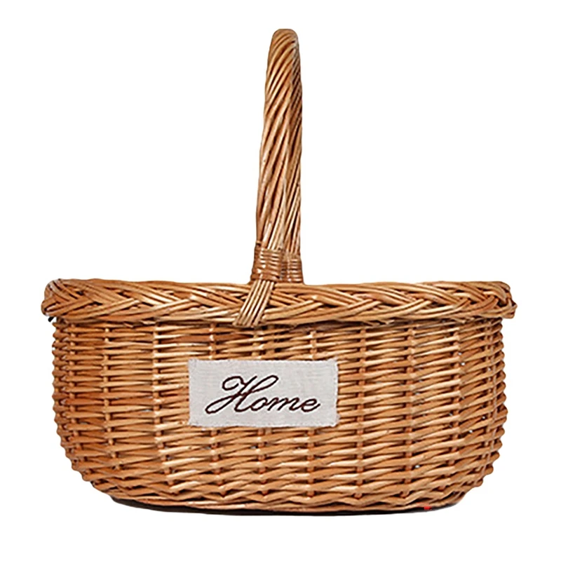 

AT35 Hand-Woven Rattan Storage Basket With Handle Fruit Basket For Kitchen Food Picnic Bread Sundry Container Fruit Storage