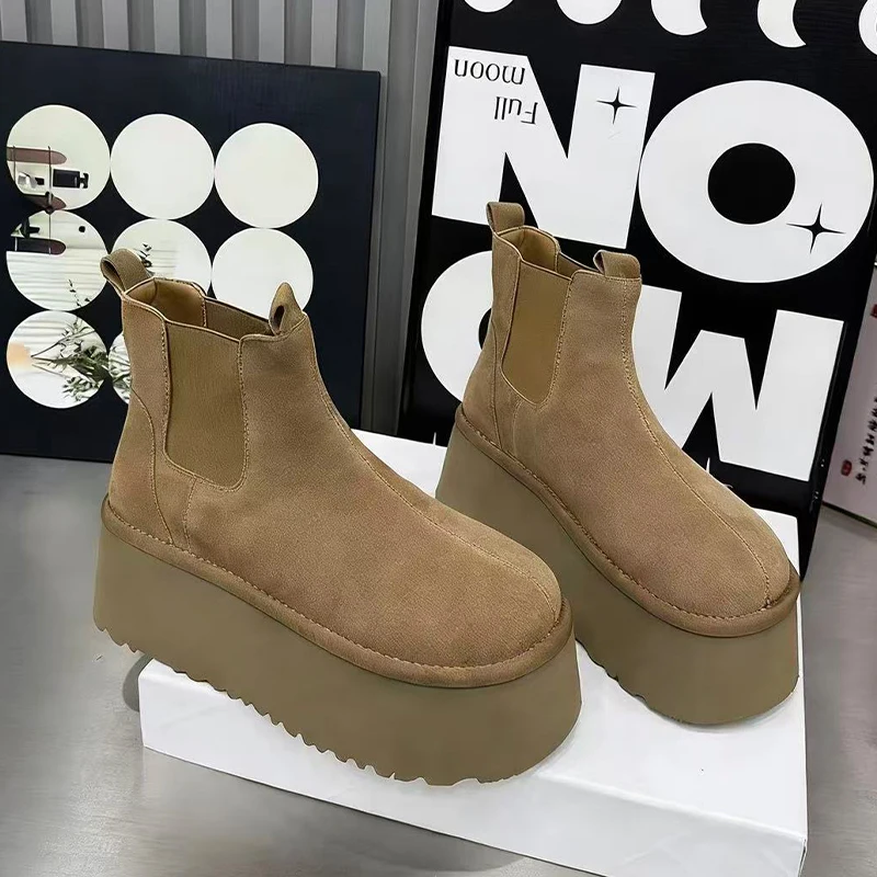

Женские ботильоны на платформе, кроссовки на плоской подошве, новая зимняя женская обувь, 2026, модные спортивные ботинки «Челси», повседневная обувь, короткие Botas Mujer