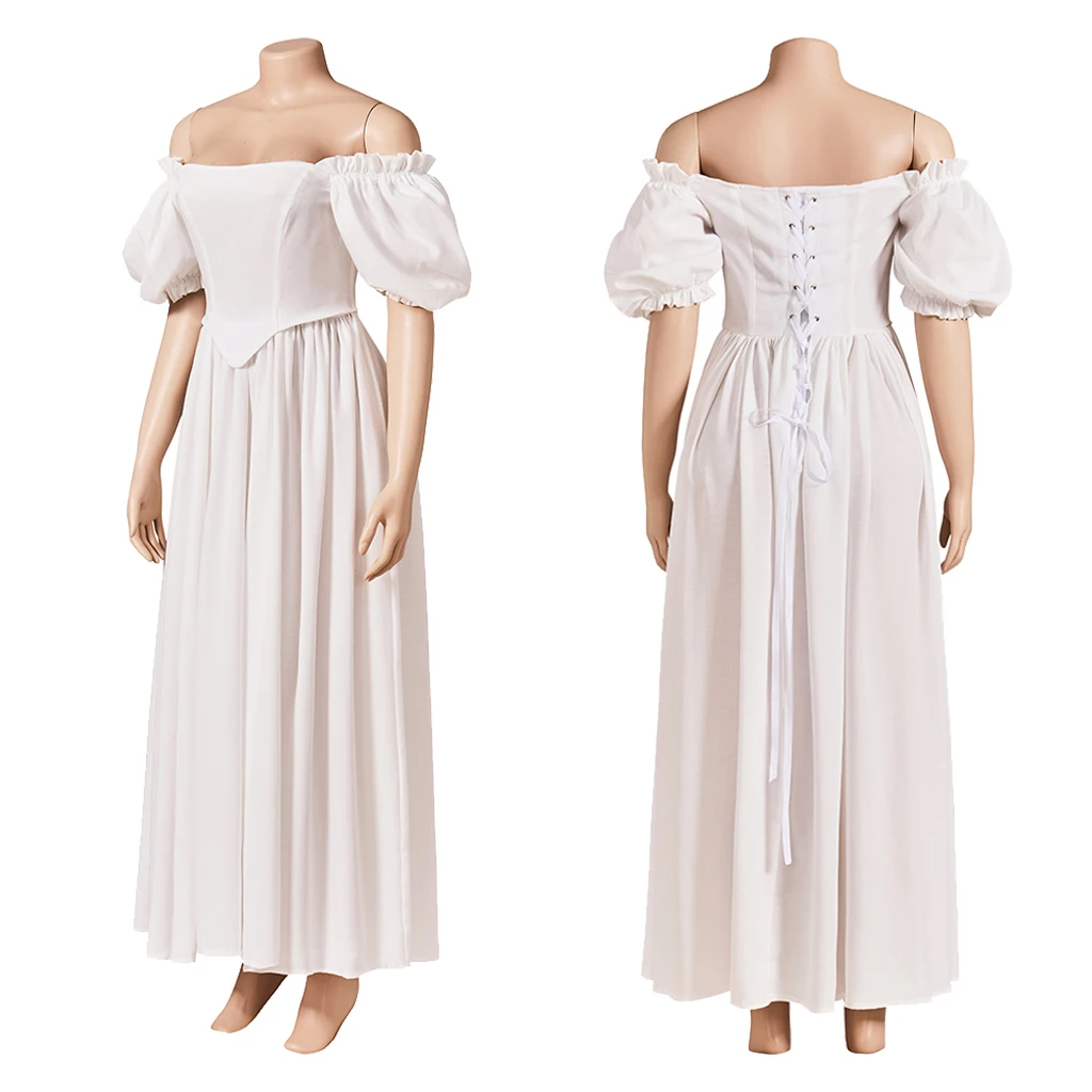 1920s Victorian Puffed Bishop Sleeves White Ball Gown Women White Off Shoulder Steampunk Baroque Fashion Long Dress Custom