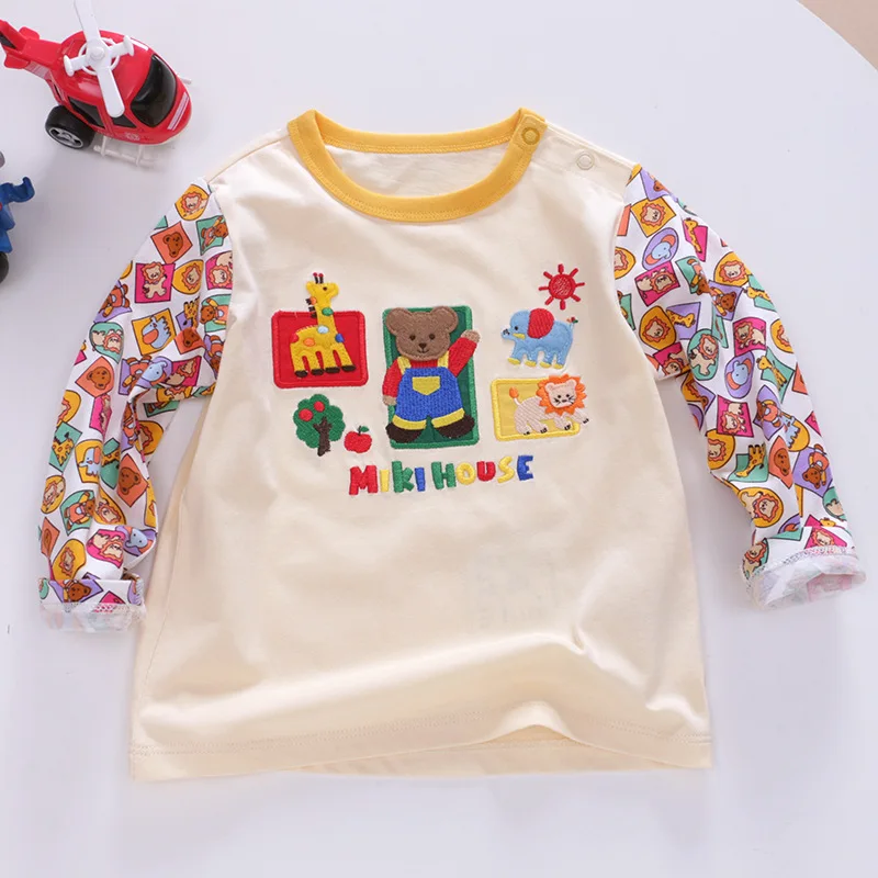 الأطفال الكرتون الطباعة الكاملة مع الربيع والخريف جديد الأولاد الكرتون لطيف الدب حديقة الحيوان طويلة الأكمام تي شيرت